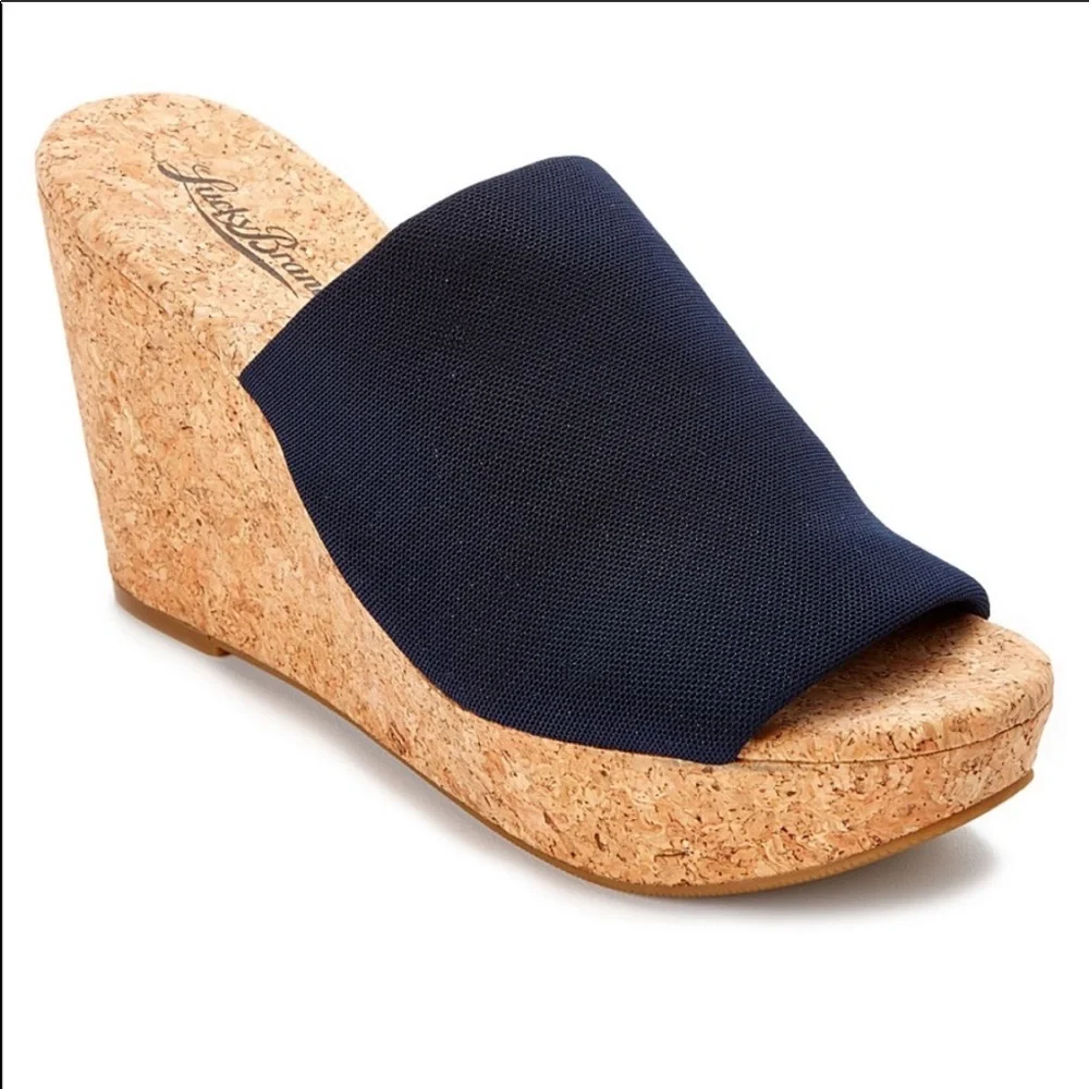 Lucky Brand Navy Fabric Cork Wedge Slide